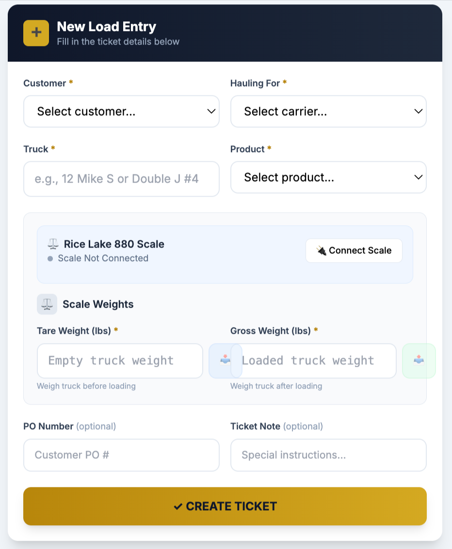 Beaver Pumice - Digital ticketing tablet interface showing instant ticket generation